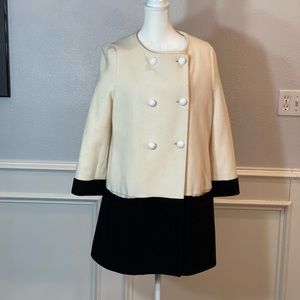 Emerson Made Black and White Wool Car Coat with Removable Collar